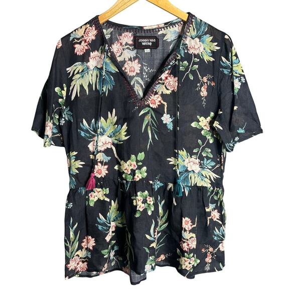 Johnny Was Workshop Floral Boho Blouse Black Size M - Picture 3 of 5